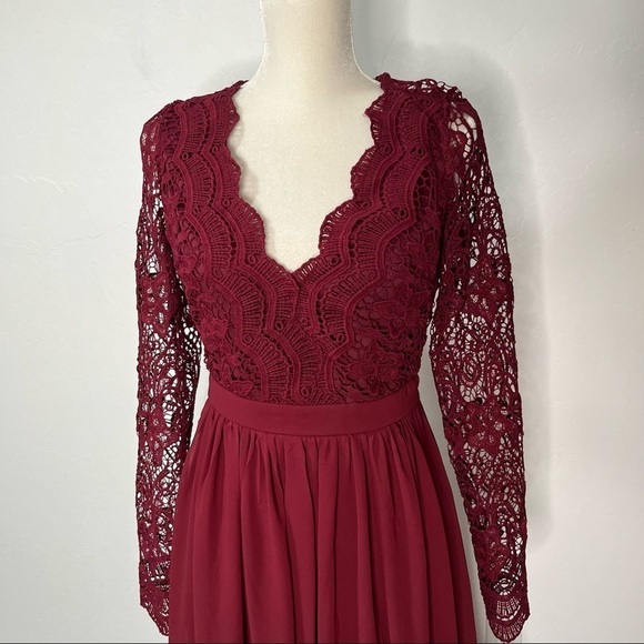 Lulu’s Awaken My Love Burgundy Long Sleeve Lace Maxi Dress Size M - Picture 4 of 12